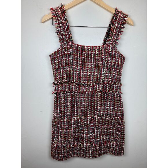 Olivaceous Women's Size S Red Multi Tweed Mini Dress Short Length NWT - Picture 1 of 8